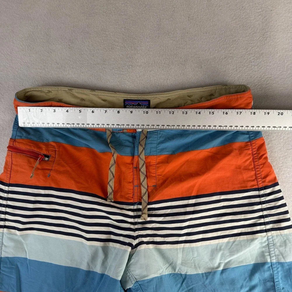 Patagonia Mens Striped Board Shorts Orange Blue Swim Trunks Size 36